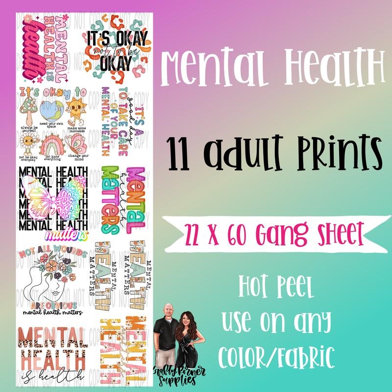 Mental Health DTF Transfer Gang Sheet, 22 x 60 T-Shirts, Hoodie, Sweatshirt | GrindPrints.com