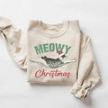 Meowy Christmas Sweatshirt, Cat Christmas Shirt, Cute Cat Shirt, Christmas Crewneck Hoodie, Cat Mom Shirts Casual Classic...