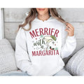 Merrier With A Margarita Christmas Sweatshirt, Funny Holiday Cocktail Sweater, Festive Xmas Party Hoodie, Holiday Shirt...