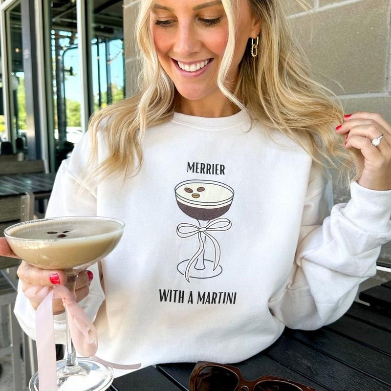 'Merrier With An Espresso Martini' Crewneck Sweatshirt T-Shirts, Hoodie | GrindPrints.com