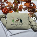 Merry & Bright Christmas tree embroidered sweatshirt; Christmas reindeer embroidered crewneck T-Shirts, Hoodie