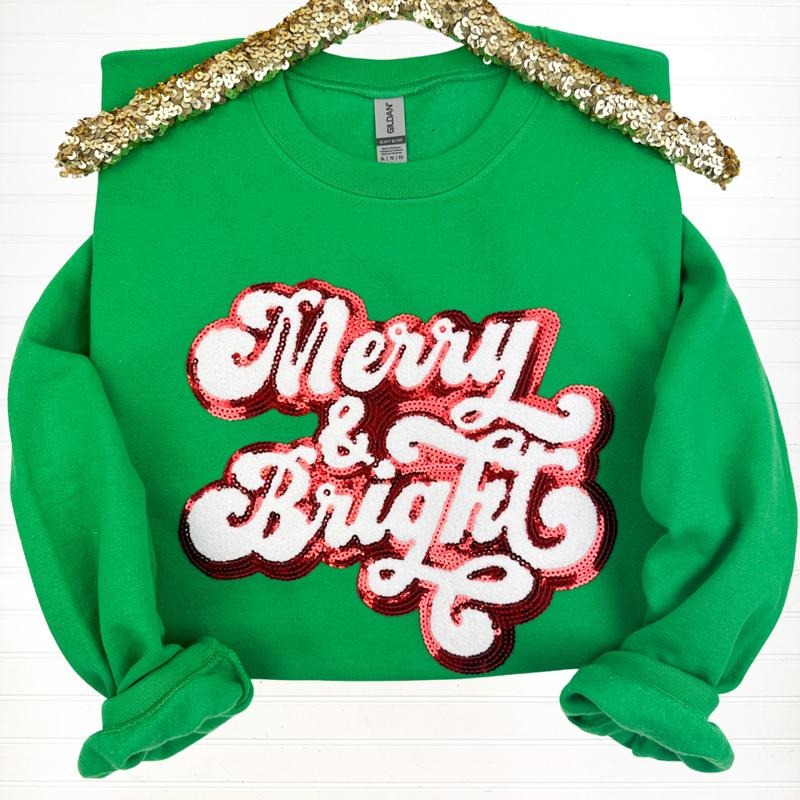 Merry & Bright Sequin Patch Sweatshirt T-Shirts, Hoodie | GrindPrints.com