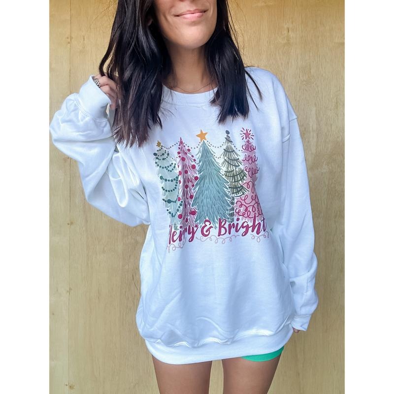Merry & Bright Trees Graphic Top T-Shirts, Hoodie, Sweatshirt | GrindPrints.com