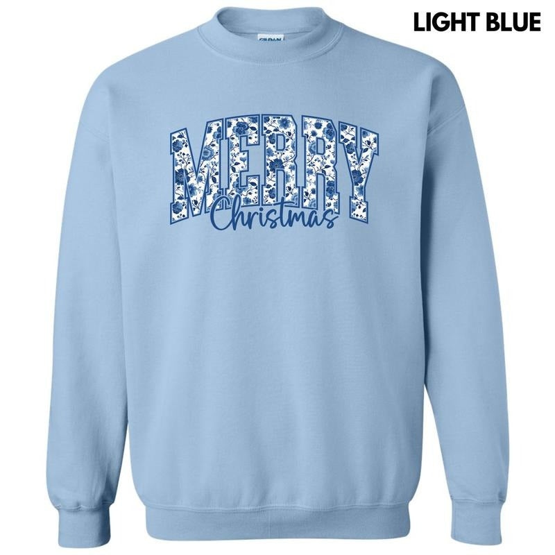 Merry Blue Floral Christmas Sweatshirt 'NLB' T-Shirts, Hoodie | GrindPrints.com