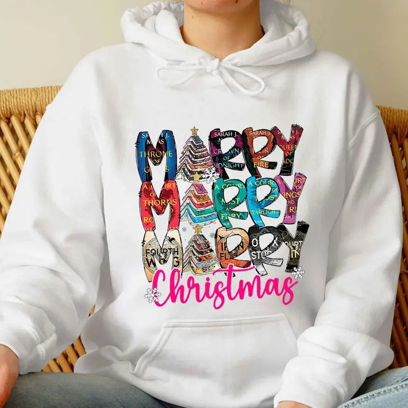 Merry Bookmas Shirt, Book Lovers Christmas Gift, Graphic Xmas Tee Hoodie Top Sweatshirt | GrindPrints.com