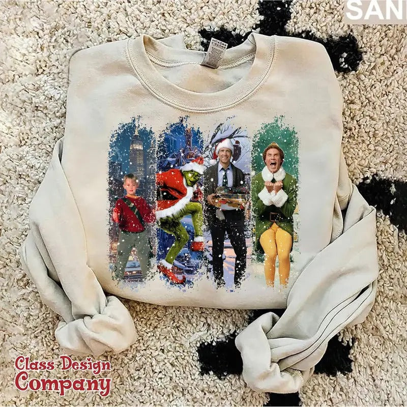 Merry Christmas 90s Movies Sweatshirt, Vintage Christmas Sweatshirt, Christmas Movies Shirt, Merry Christmas Shirt Cotton...