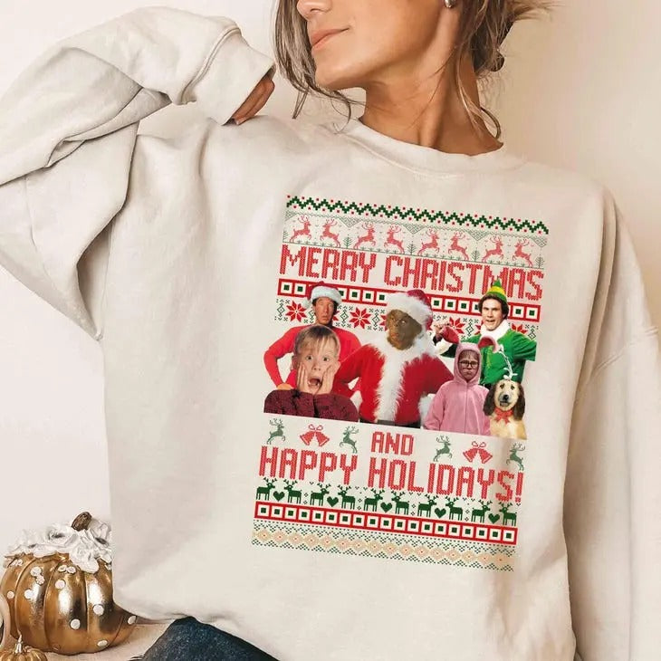 Merry Christmas And Happy Holiday, Retro Christmas, Funny Christmas Movies 90s Shirt Hoodie, Sweatshirt | GrindPrints.com