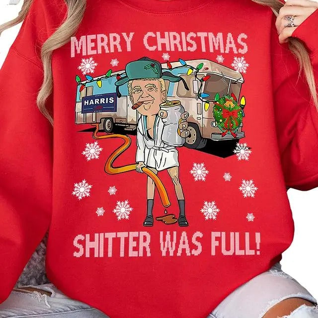 Merry Christmas For Trum Shitter Was Full Sweatshirt, Shitter Was Full Shirt, Vintage Christmas Tshirt, For Men, For...