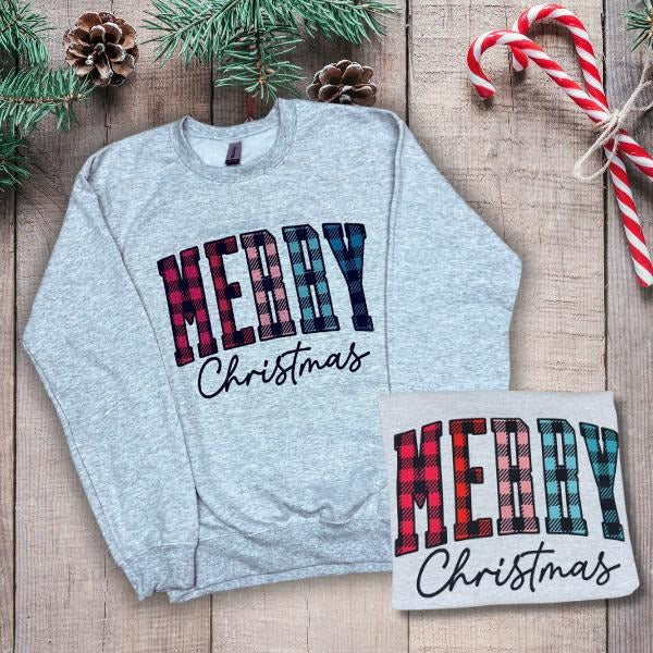 Merry Christmas Plaid T-shirt- Longsleeve-Crewneck Hoodie, Sweatshirt | GrindPrints.com