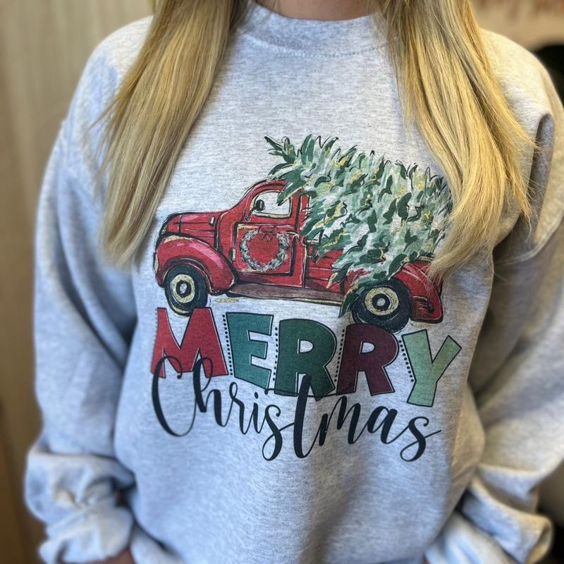 Merry Christmas Red Truck Sweatshirt T-Shirts, Hoodie | GrindPrints.com