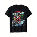 Merry Christmas Santa Riding motorcycle Rider Christmas Christmas T-shirt Black casual short sleeved men's sports T-shirt...