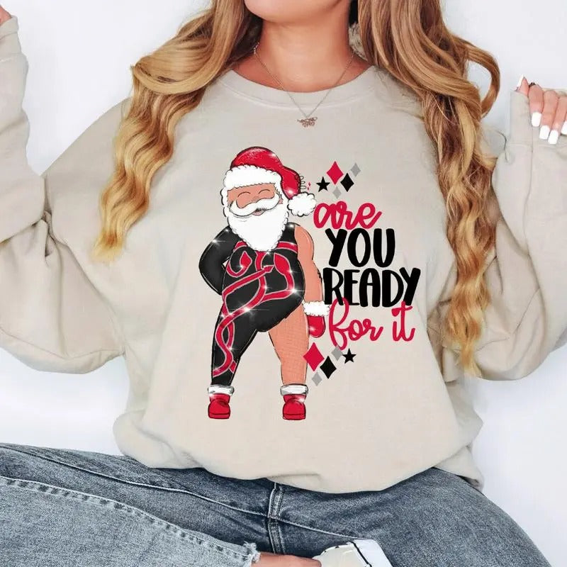 Merry Christmas Santa Shirt, Santa, Are you ready for Christmas? T-Shirt, Sweatshirt, Hoodie Cotton Fabric | GrindPrints.com
