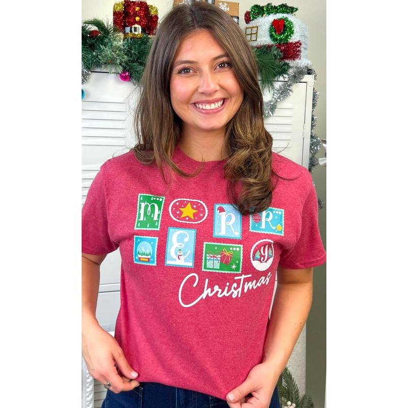 Merry Christmas Stamps Graphic Shirt Hoodie, Sweatshirt | GrindPrints.com