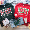 Merry Christmas Sweatshirt Hoodie T-shirt, Buffalo Plaid Sweater, Christmas Family crewneck, Xmas Gift Idea, Woman Xmas...