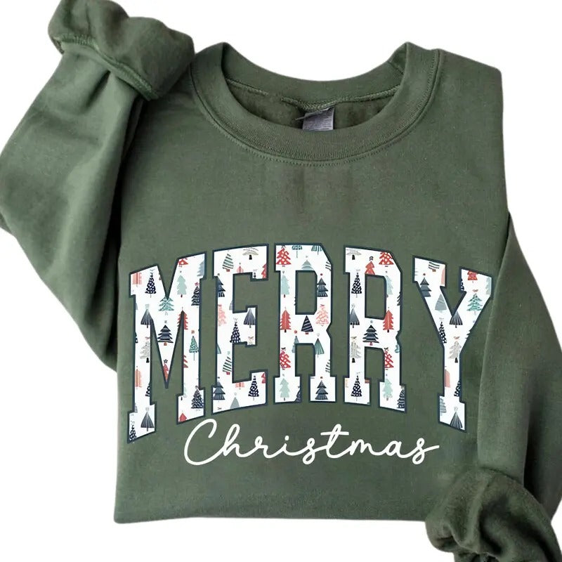 Merry Christmas Sweatshirt, Christmas Crewneck Women Holiday Sweatshirt, Cute Xmas Sweater Cozy Winter Oversized...