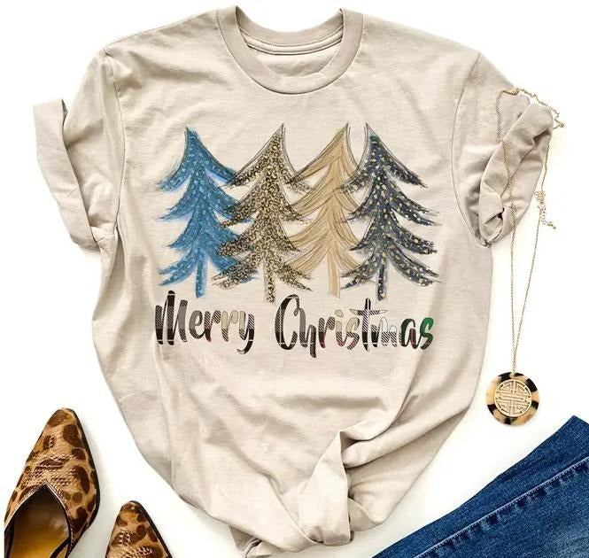 Merry Christmas T-shirt Christmas Trees Tee Festive Joyful Tshirt Festive Trees T-shirt Xmas Trees Tshirt Joyful...