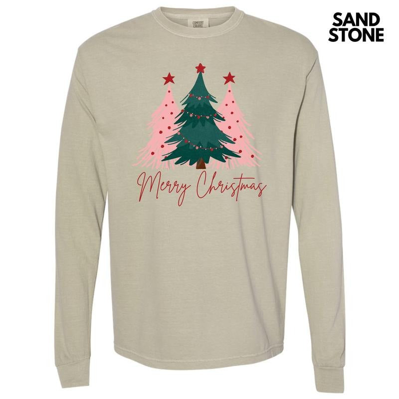 Merry Christmas Tree Trio Long Sleeve Comfort Colors T-Shirt 'NLB' Hoodie, Sweatshirt | GrindPrints.com
