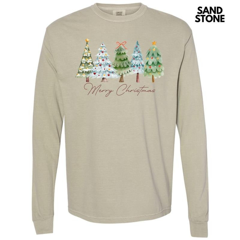 Merry Christmas Trees Long Sleeve Comfort Colors T-Shirt 'NLB' Hoodie, Sweatshirt | GrindPrints.com