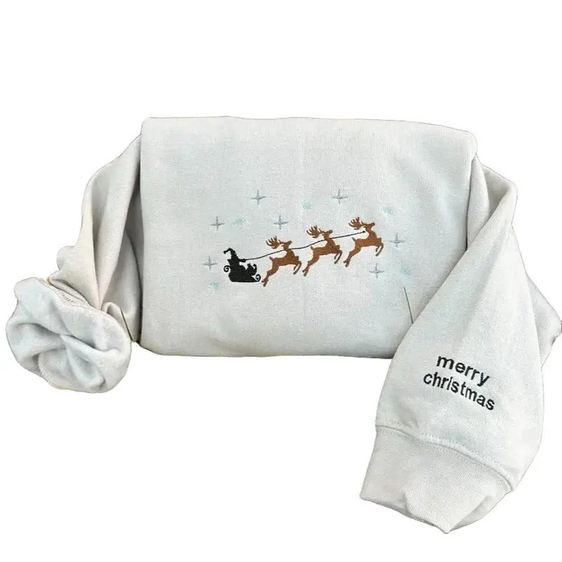 Merry Christmas embroidered Reindeers Crewneck Sweatshirt for Women - Comfort, Fit christmas sweatshirt T-Shirts, Hoodie