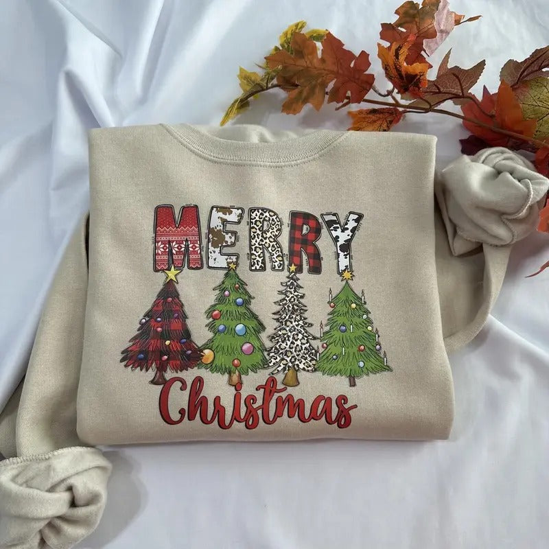 Merry Christmas sweatshirt; Christmas trees crewneck T-Shirts, Hoodie | GrindPrints.com