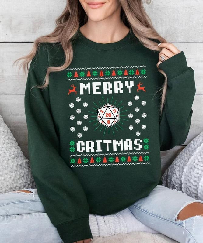 Merry Critmas DND Dungeon Master RPG Gamer Player D20 Tabletop Rpg D20 Dungeons Dragons T-Shirts, Hoodie, Sweatshirt