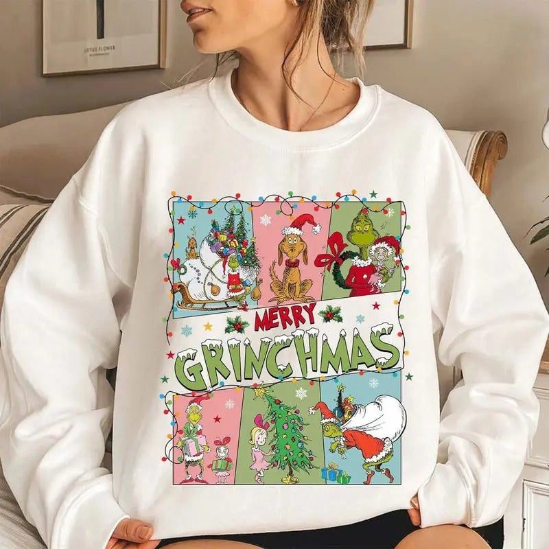 Merry Greenchmas Snowy Christmas Night Cozy Unisex Sweatshirt, Xmas Tee, Retro Christmas, Christmas Night Nostalgia Shirt...