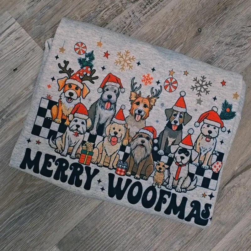 Merry Woofmas Dog Lovers Graphic Tee or Sweatshirt Hoodie | GrindPrints.com