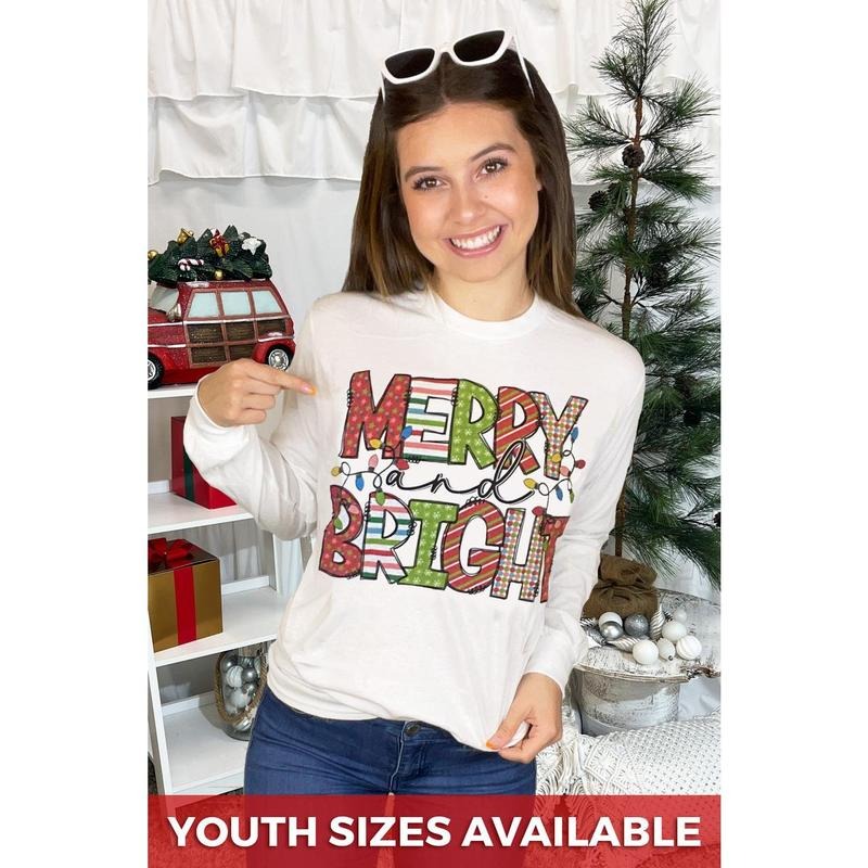Merry and Bright Christmas Long Sleeve T-Shirt Hoodie, Sweatshirt | GrindPrints.com