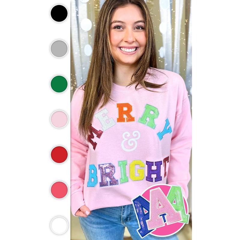 Merry and Bright Sequin Graphic Sweatshirt T-Shirts, Hoodie | GrindPrints.com