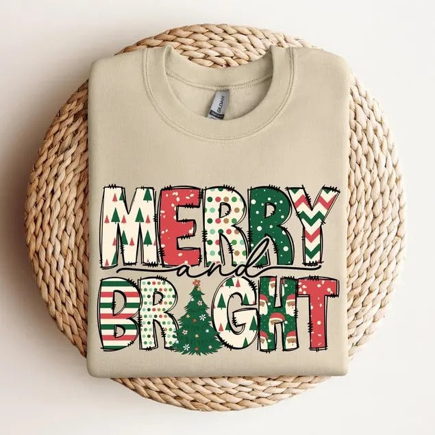 Merry and Bright Sweatshirt, Christmas Shirt, Family Christmas Sweatshirt, Christmas Sweatshirts for Women,For Men, For...