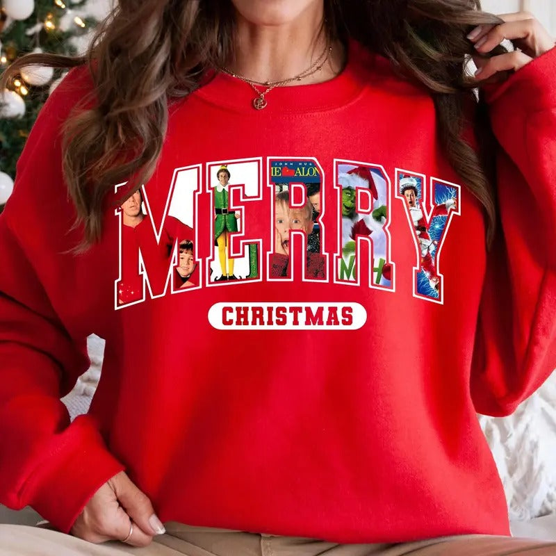 MerryChristmas Movie Characters Sweatshirt, Retro Christmas, Christmas Characters, Funny Xmas Shirt, Christmas Gift Hoodie