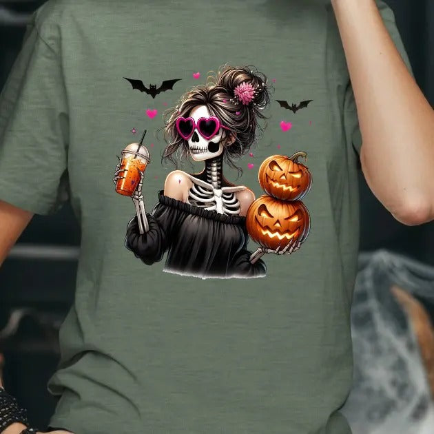 Messy Bun Halloween Skeleton Mama T-shirt Hoodie, Sweatshirt | GrindPrints.com