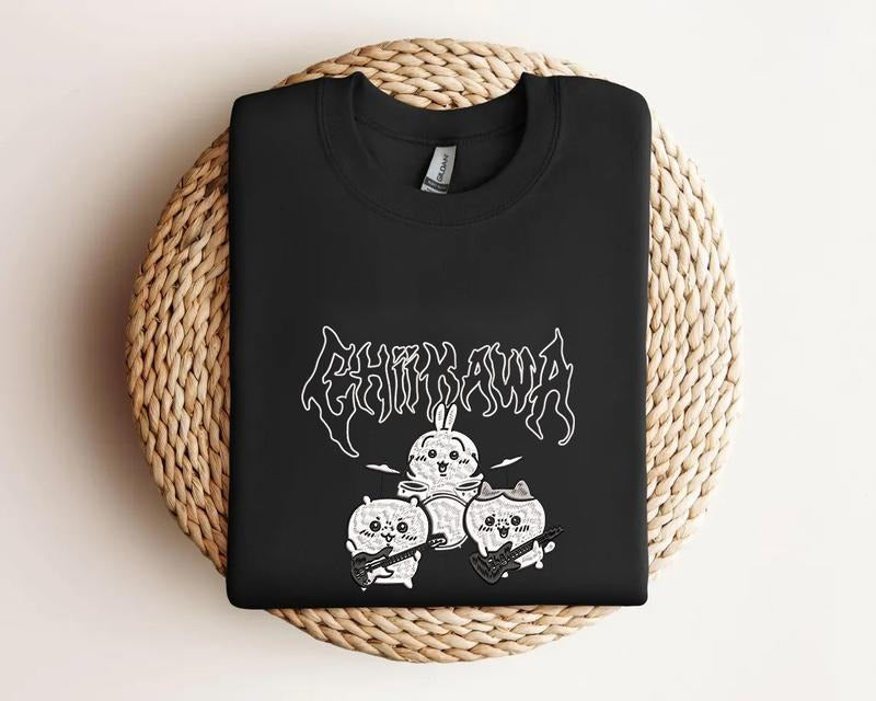 Metal Chiikawa Embroidered Sweatshirt, USAGi, Anime Shirt Hoodie | GrindPrints.com