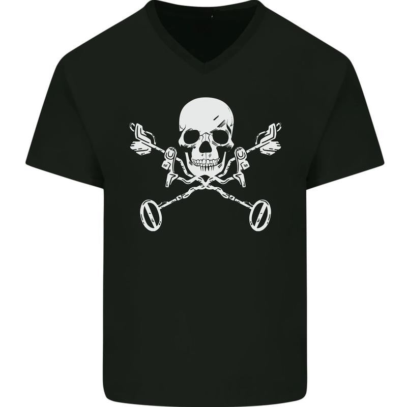 Metal Detector Skull Detecting Mens V-Neck Cotton T-Shirt Made in USA Hoodie, Sweatshirt | GrindPrints.com