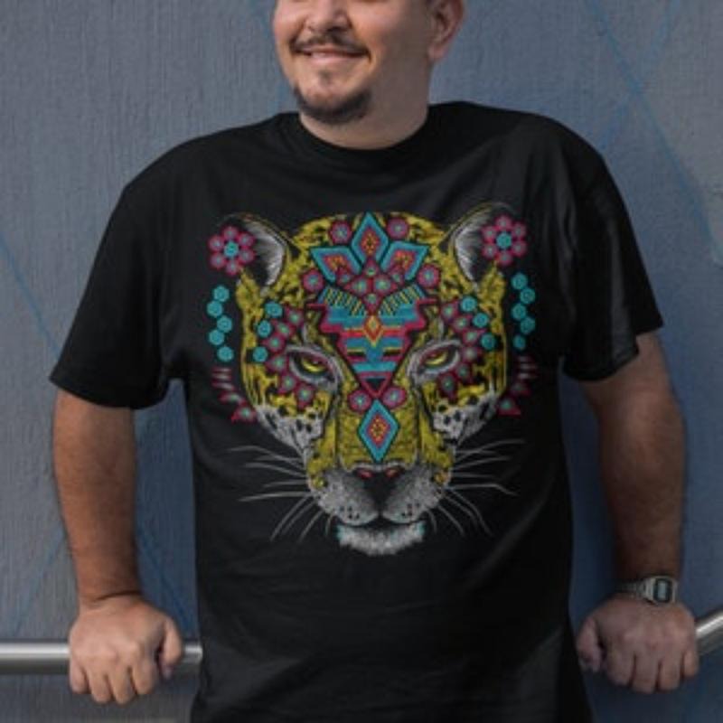 Mexican Jaguar Art Print T-shirt for Men - Unique Mexican Gift .made in usa Hoodie, Sweatshirt | GrindPrints.com