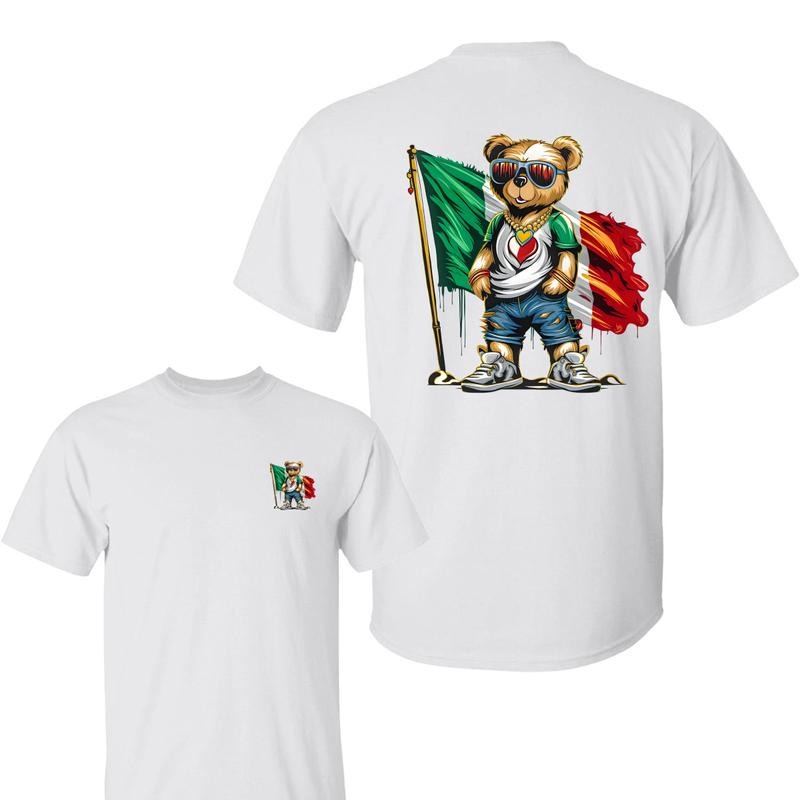 Mexico Flag Teddy Bear 2 Sided Shirt, Hip Hop Bear Mexican, Cartoon Bear Tee, Street Pride Fashion, Latino Graphic...