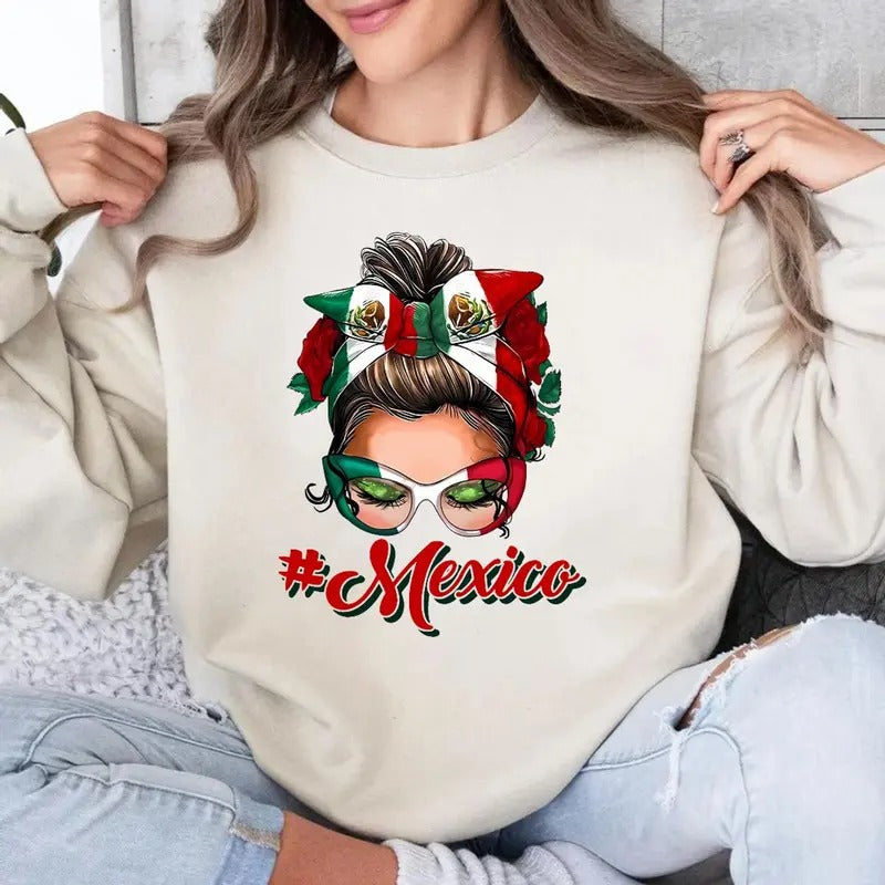 Mexico Messy Bun Shirt, Mexican Flag Shirt For Woman, Cute Latina Gift Tee For Mom, Proud Mexican T Shirt. Shirtslatinas,...