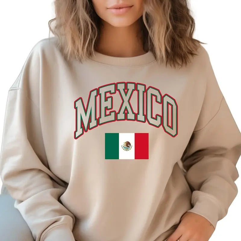 Mexico Sweatshirt, Latino Tee, Latina Sweatshirt, Mexican Flag Shirt, Green White and Red Preppy Mexico Sweatshirt...