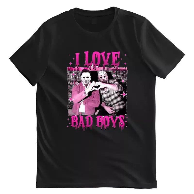 Michael Myers Jason Voorhees Heart Hand Shirt, I Love Bad Boys T-shirt Hoodie, Sweatshirt | GrindPrints.com