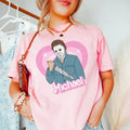 Michael doll tshirt, horror movie doll tshirt, funny Halloween graphic tee, pink spooky shirt, retro aesthetic, scary...