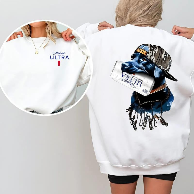 Michelob Ultra Dog Hunting 2-sided Graphic Sweatshirt, Outdoors Michelob Ultra Beer Front and Back Camo Southern Casual...