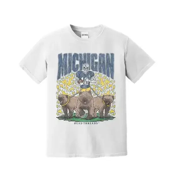 Michigan Wolverines NCAA Football Tee, Vintage College Graphic Football Shirt, Dead Man Retro Print Design, Gift For Fans...