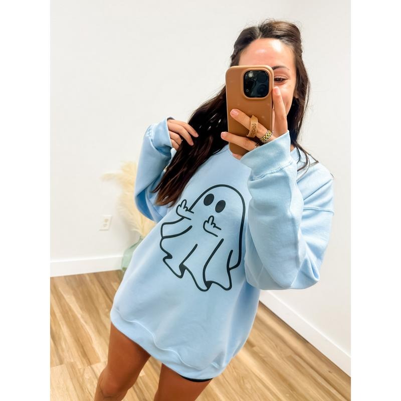 Middle Finger Ghost Graphic Pullover T-Shirts, Hoodie, Sweatshirt | GrindPrints.com
