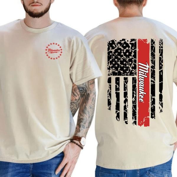 Milwaukee USA FLag 2 Sided Tshirt, Graphic Tees For Unisex, Y2k, Back to School, Soft Cotton Crew Neck, Classic Fit, Gift...