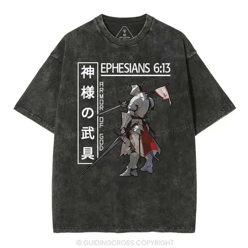 [ Mineral Wash ] Armor God Anime Christian Washed Ephesians 6:13 Jesus Washed Shirt T-Shirts, Hoodie, Sweatshirt