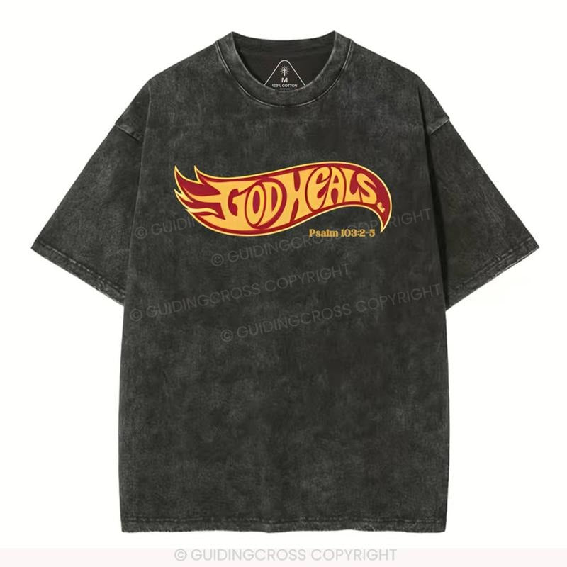 [ Mineral Wash ] God Heals Christian Washed TShirt Jesus Graphic Washed Style Shirt Hoodie, Sweatshirt | GrindPrints.com