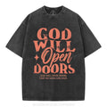 [ Mineral Wash ] God Will Open Doors Christian Washed Shirt Jesus Graphic Washed Style Shirt Hoodie, Sweatshirt