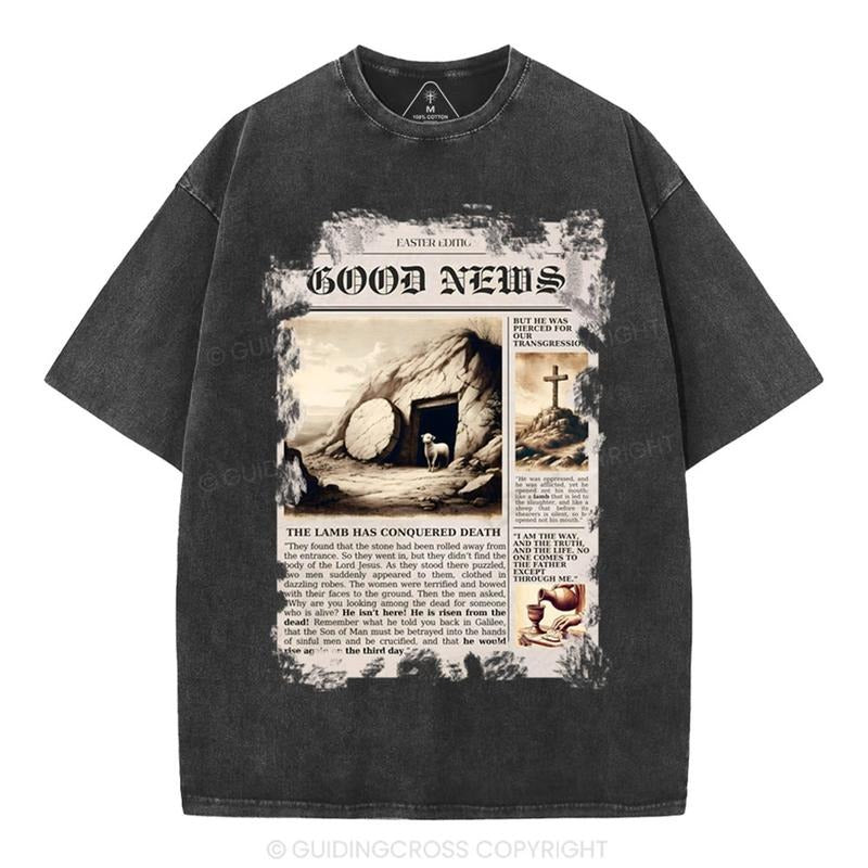 [ Mineral Wash ] Good News Christian Washed Shirt Jesus Graphic Washed Style Shirt Hoodie, Sweatshirt | GrindPrints.com