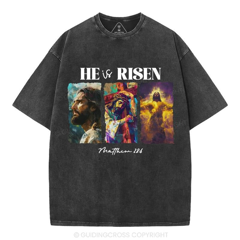 [ Mineral Wash ] He Is Risen Christian Washed TShirt Jesus Graphic Washed Style Shirt Hoodie, Sweatshirt | GrindPrints.com