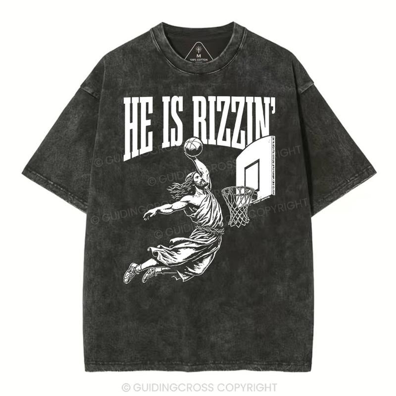 [ Mineral Wash ] He Is Rizzin Christian Washed TShirt Jesus Graphic Washed Style Shirt Hoodie, Sweatshirt | GrindPrints.com